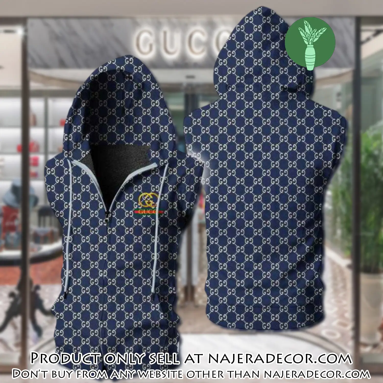 Gucci navy unisex sleeveless zip up hoodie luxury for men women szh005 njr3144975